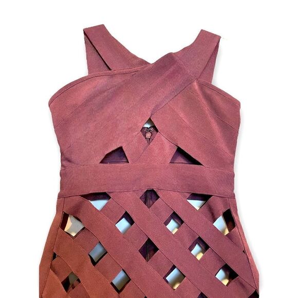 SEXY Cutout WOW Couture Burgundy BANDAGE DRESS |Size: Small| - Picture 6 of 13